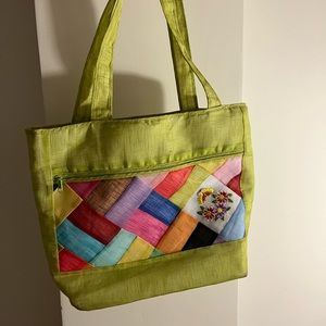 Gorgeous Embroidered Japanese Nylon Tote Bag w/ zip closure and multiple pockets